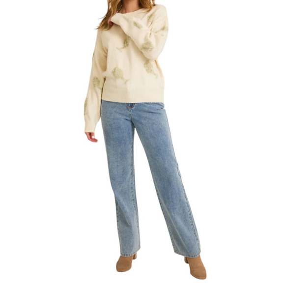 Gilli Women's Small Cream Silver Champagne Glasses Graphic Novelty Sweater - Picture 6 of 11